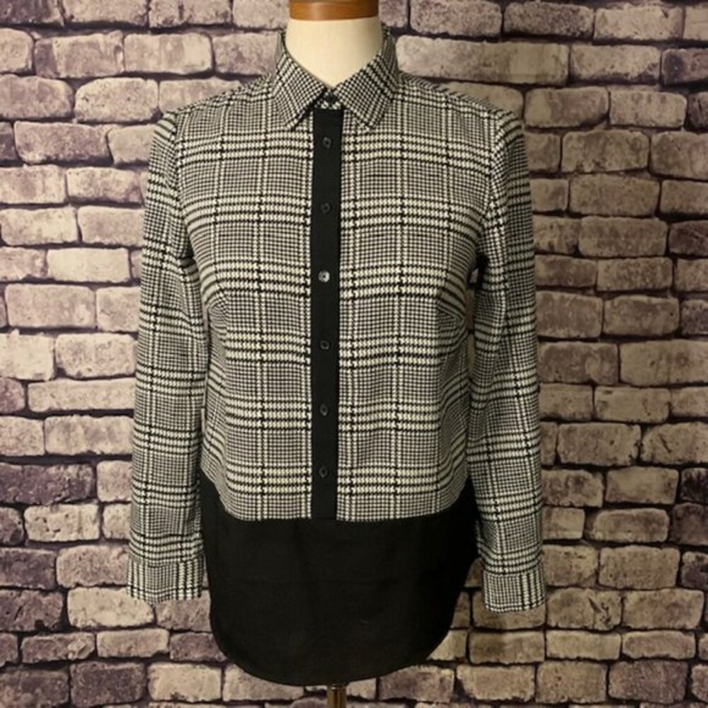 Talbots Black & White Houndstooth Blouse Size SP